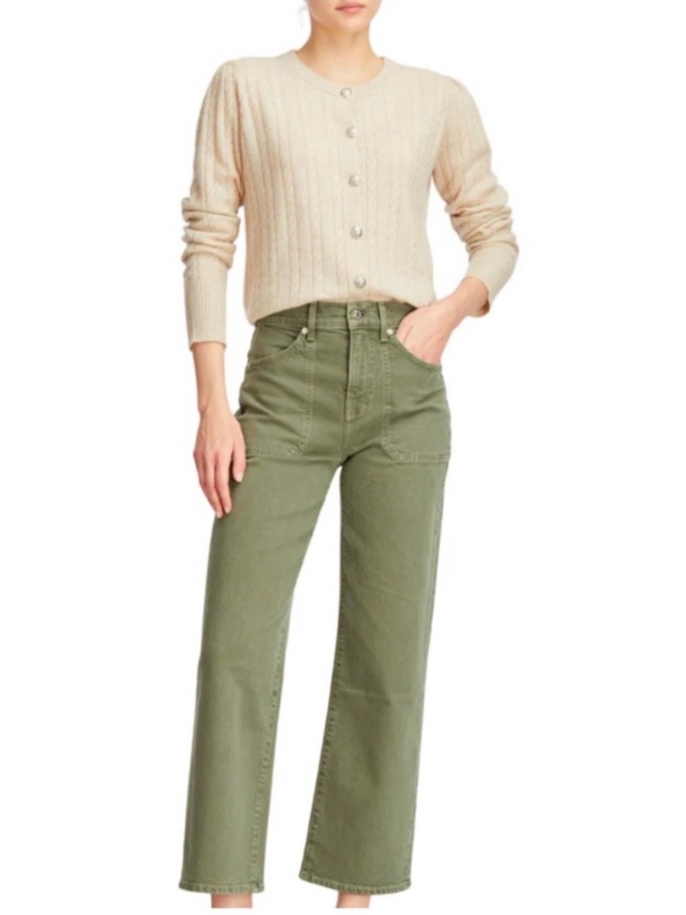 Veronica Beard Crosbie Wise Leg Crop High Rise in Stone Army size 29.